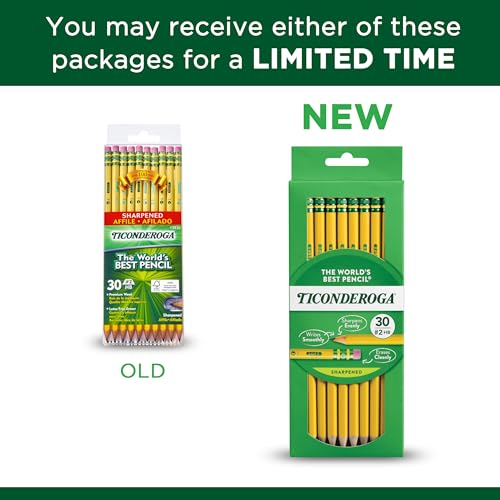 Ticonderoga Wood-Cased Pencils, Pre-Sharpened, 2 HB Soft, Yellow, 30 Count, 6 Packs/180 Count Total - size: 180 Count (Pack of 1)
