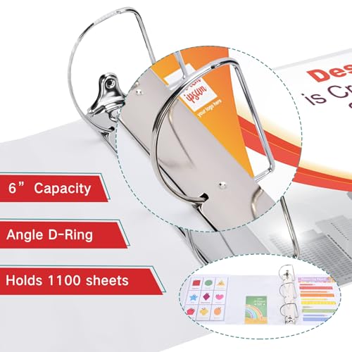 Sinload 4 Pcs 6 Inch Large Ring Binders with Pockets 3 Ring Binder 8.5" x 11" Presentation Folder View Binder with Customizable Clear Cover for Documents Files Projects(White) - color: White, size: 6 Inch