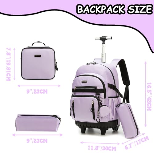 Rolling Backpack for School Girls Rolling Backpack with Lunch Box Backpacks with Wheels for Teen Girls Kids Roller Backpacks for Elementary - color: Solid New Purple
