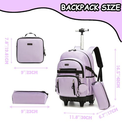Rolling Backpack for School Girls Rolling Backpack with Lunch Box Backpacks with Wheels for Teen Girls Kids Roller Backpacks for Elementary - color: Solid New Purple