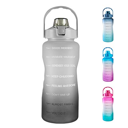 EYQ 64oz/128oz Leakproof Free Drinking Water Bottle with Motivational Time Marker BPA Free for Fitness, Gym and Outdoor Sports - color: 05Black/Gray Gradient