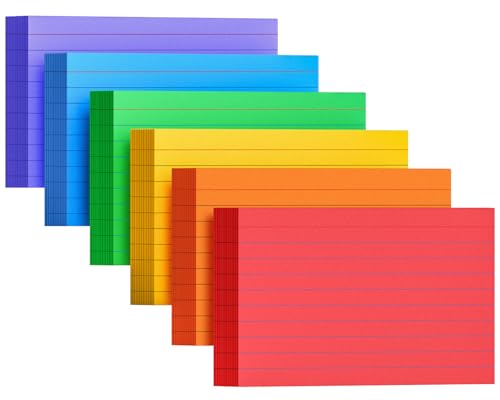 Colored Index Cards 3x5 Inches, 300 Count Neon Flash Cards with Ruled Lines, 6 Colors Portable Note Cards for College Office Home Organization, Durable To Do List Flashcards - color: Neon Colors—6 Colors, size: 3 x 5