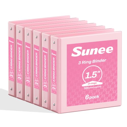 SUNEE 1.5 Inch Binders 3 Ring 6 Pack, Clear View Three Ring 1 1/2 Inch Binders PVC-Free (Fit 8.5x11 Inches) for School or Office Supplies, Pink - color: Pink, size: 1.5 Inch
