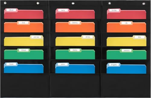 Essex Wares - 15 Pocket File Pocket Chart, Black, 42" Wide x 28" Tall - Versatile Wall Hanging File Folder Organizer for Classroom, Office, Home, and More - Wall Folder Organizer - 15 Pockets - size: 15 Pocket