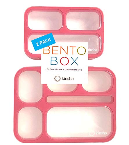 Bento Lunch Box and Snack Container Set for Kids Women | Small & Large Leakproof Boxes for Work School Daycare | Divided Portion Containers for Girls Teens Toddlers, Large and MINI, Pink 2 pack - color: Pink Large + MINI 2 Pack