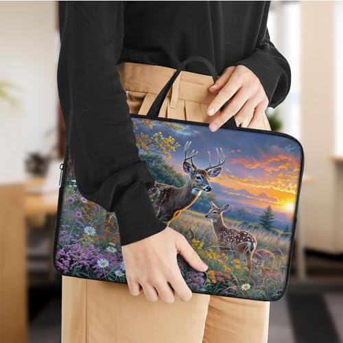 Laptop Sleeve Bag with Handle Computer Protective Soft Cover Case for 14 Inch 13 Inch Laptop,Deer Weed Sunset - color: Deer Weed Sunset