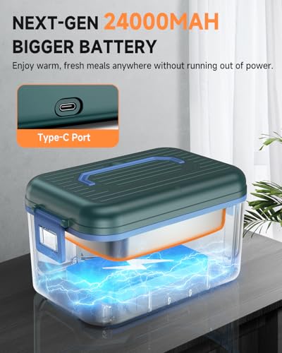 GEARGO 𝟐𝟎𝟐𝟔 𝐔𝐩𝐠𝐫𝐚𝐝𝐞𝐝 Cordless Electric Lunch Box, 6 Cups & 24000mAh Rechargeable Heated Lunch Box with Ice Crystal Box, 24 Hours Scheduled Self Heating Lunchbox For Men Women.