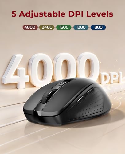Redragon Wireless Mouse BT5.0/3.0 & 2.4G, 6 Buttons, 5 Level 4000DPI Bluetooth Mouse, 18 Months Battery, Portable Optical Computer Mice for Laptop, PC, Chromebook, Windows, Mac-Black - color: Black