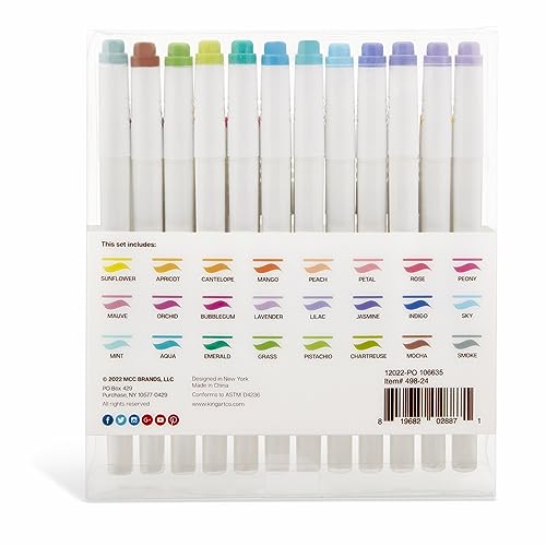 KINGART Studio Twin-Tip Highlighters (24 Unique Soft Pastel Colors). Double-Ended: Broad Chisel & Fine Tips. Quick-Dry, No-Bleed Water-Resistant Ink for Journaling/Art.