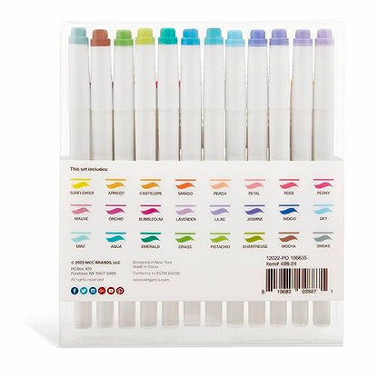 KINGART Studio Twin-Tip Highlighters (24 Unique Soft Pastel Colors). Double-Ended: Broad Chisel & Fine Tips. Quick-Dry, No-Bleed Water-Resistant Ink for Journaling/Art.