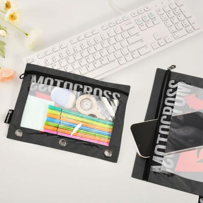 Gredecor 3 Ring Binder Pencil Pouch, Motocross Arrows Zippered Pen Case Pouches with Clear Window, 2 Pack Stylish Office & School Supplie - color: Motocross Arrows