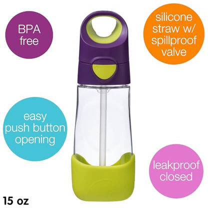 b.box Kids Water Bottle – Tritan Toddler Drink Bottle with Straw for School, Daycare, Travel w/ Easy-Grip Triangular Design, Leak Proof Lid & Handle, BPA Free, Dishwasher Safe (Passion Splash) - color: Purple, size: 15 Ounces
