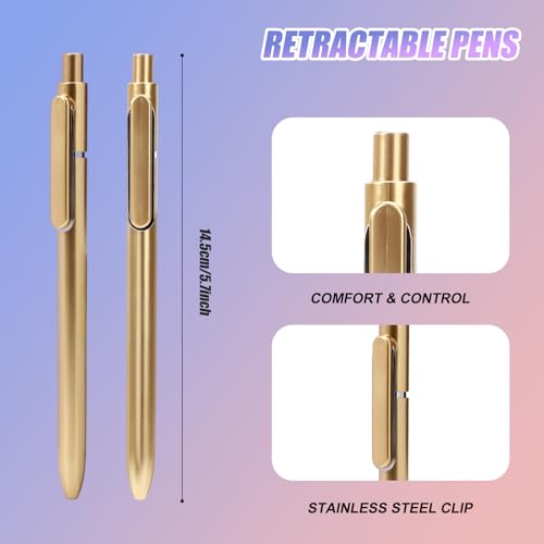 10 Pcs Black Gel Pens 0.5mm Gel Ink Bulk Fine Point Quick Drying Pens Gold | Retractable Roller Ball Gel Pen,for Smooth Writing, ABS Case with Pocket Clip Perfect for Office Back To School - color: Gold