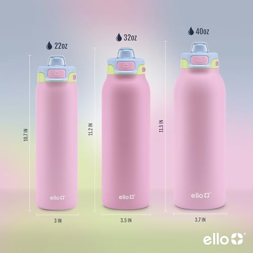 Ello Pop & Fill Insulated Stainless Steel Water Bottle with Quick Fill Lid, Leakproof Locking, Sip or Chug Spout, BPA-Free, Double Wall Vacuum Insulated for Sports, Travel & School- 22oz / 32oz / 40oz - color: Rosy Skyline, style: 40oz