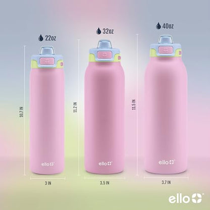 Ello Pop & Fill Insulated Stainless Steel Water Bottle with Quick Fill Lid, Leakproof Locking, Sip or Chug Spout, BPA-Free, Double Wall Vacuum Insulated for Sports, Travel & School- 22oz / 32oz / 40oz - color: Rosy Skyline, style: 22oz