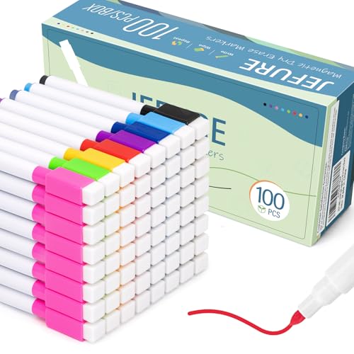 100 Pcs Colorful Magnetic Dry Erase Markers with Eraser Cap, White Board Mini Dry Eraser Markers Bulk, Fine Point Tip White Board Marker for Teachers Office School Supplies - size: 1 Count (Pack of 100)