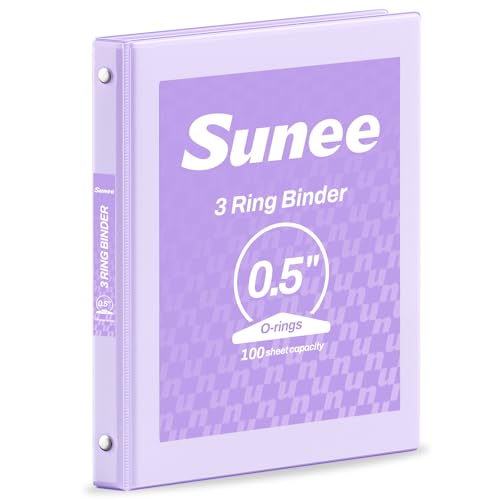 SUNEE 3 Ring Binder 1/2 Inch 1 Pack, Clear View Binder Three Ring PVC-Free (Fit 8.5x11 Inches) for School or Office Supplies, Purple - color: Purple, size: 0.5 Inch