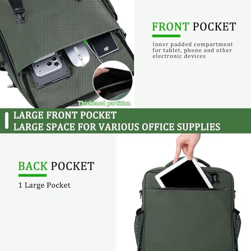 3 Ring Zipper Binder Bag for 700+ Sheets Capacity Detachable Backpack Straps & Shoulder 14 Inch Laptop for and Office (Green) - color: Green