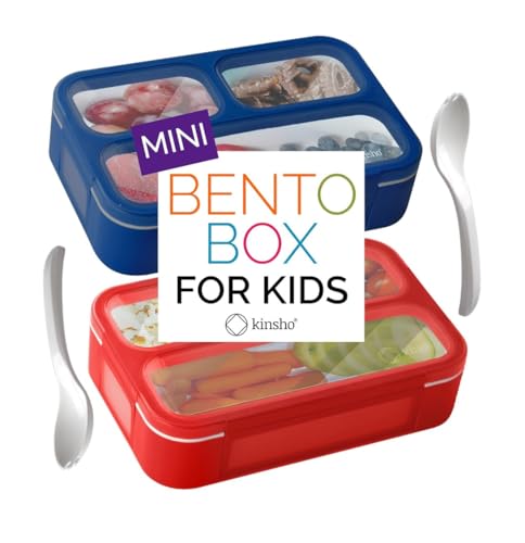 Small Snack Containers for Kids Toddlers - 3 Compartments (Set of 2) - Leak-Proof Boxes with Lids - BPA-Free Plastic Mini Bento Lunch Box - Ideal for School & Daycare, Holds 2 Cups (Red + Navy Blue) - color: Red + Navy Small 2pk