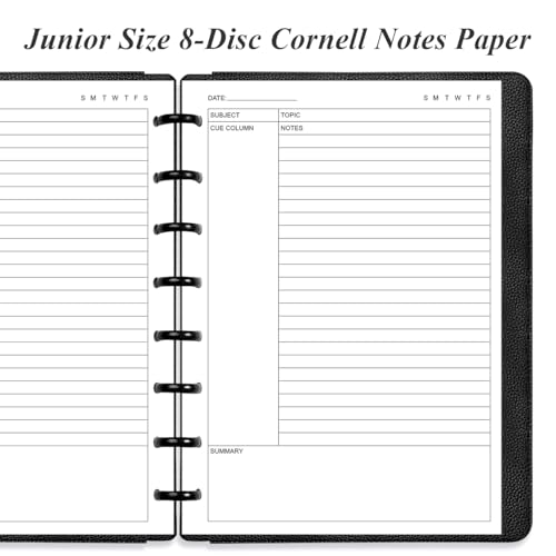 Junior Size Cornell Notes Filler Paper - A5 TUL Custom Note-Taking System 8 Disc Discbound Refill Pages, 50 Sheets/100 Pages, 100 gsm White Paper, 5.8" x 8.3" - size: 1-Pack, style: 8-Disc/Junior Size