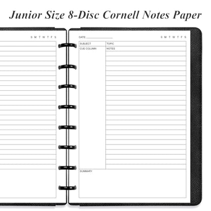 Junior Size Cornell Notes Filler Paper - A5 TUL Custom Note-Taking System 8 Disc Discbound Refill Pages, 50 Sheets/100 Pages, 100 gsm White Paper, 5.8" x 8.3" - size: 1-Pack, style: 8-Disc/Junior Size
