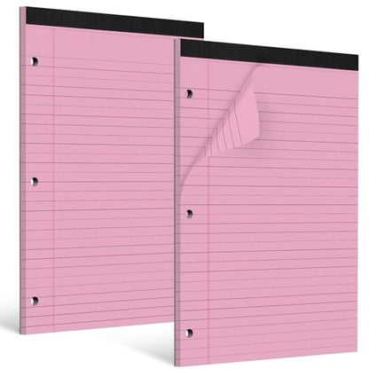 HAUTOCO 2 Pack 8.5 x 11 Legal Pads Pink Wide Ruled Notepads Perforated Writing Pads, 30 Sheets Per Notepad, 3-Hole Punched Paper, Writing Note Pads for School, Home, Office, Business - color: Pink