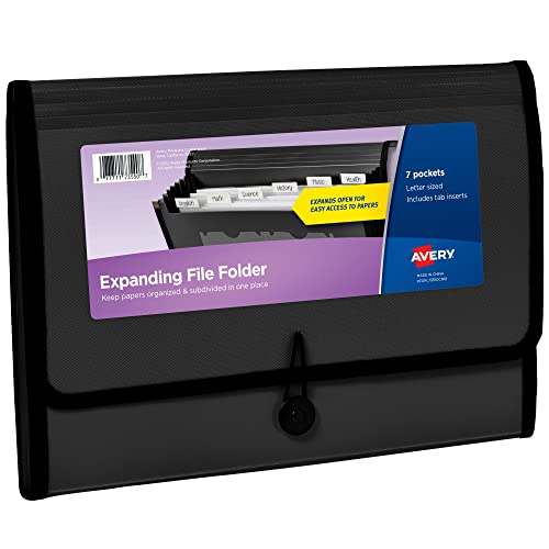Avery Expanding File Folder Organizer, 7-Pocket Accordion File Organizer, Black, Holds 425 Letter/A4-Size Sheets (73550) - color: Black, size: 7 Pockets