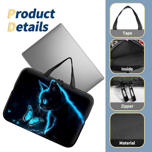 Laptop Bag 17 Inch,Resistant Shockproof Laptop Sleeve Case Protective Cover Carrying Case with Handle Compatible for HP Dell Lenovo Acer Asus Notebook Computer,Black Cat Butterfly - color: Black Cat Butterfly, size: 17-17.3 in