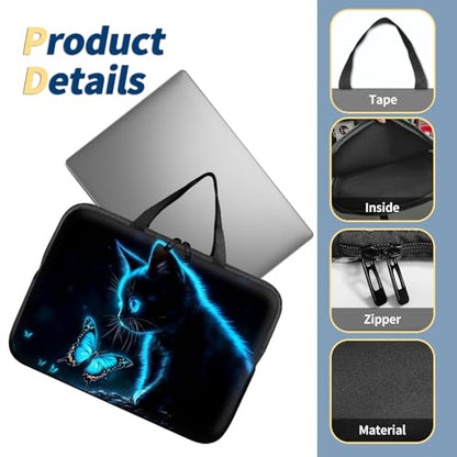 Laptop Bag 15.6 Inch,Resistant Shockproof Laptop Sleeve Case Protective Cover Carrying Case with Handle Compatible for HP Dell Lenovo Acer Asus Notebook Computer,Black Cat Butterfly - color: Black Cat Butterfly, size: 15-15.6 in
