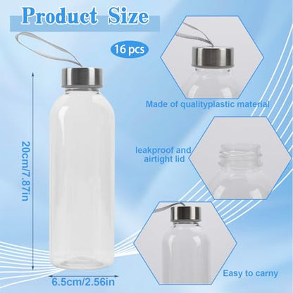 16 Pcs 17 oz Reusable Plastic Sports Water Bottles With Handle Strap | Leakproof Plastic Bottles With Carry Strap For Travel, Cycling, Camping, Hiking, Gym, Sports And Daily Hydration