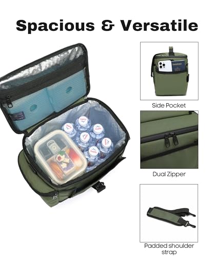 SUNNY BIRD Large Lunch Bag, Thermally Insulated Soft Cooler with Shoulder Strap for Women, Men (Khaki Green) - color: Khaki Green