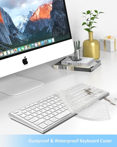 FENIFOX Wireless Keyboard, Bluetooth & 2.4G USB & USB-C Rechargeable Silent Ultra Quiet Low Profile Compact Full Size with Number Pad Soft Multi Device for Mac MacBook Windows PC - White & Silver - color: Silver White