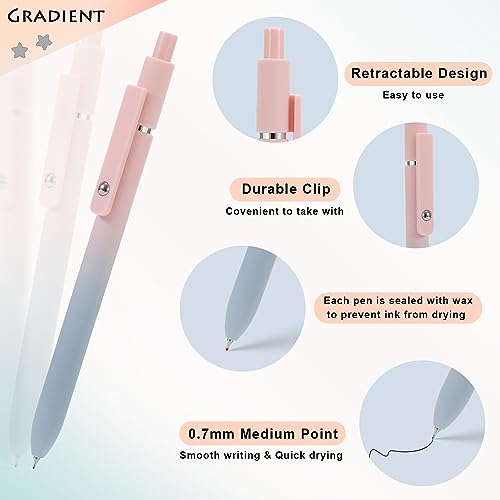 Gel Pens, 5Pcs Smooth Writing Medium Point 0.7mm Pens for Journaling, Black Ink Cute Stationary Office Desk Accessories, Aesthetic School Office Supplies for Women (5Pcs Gradient-Black Ink) - color: 5Pcs Gradient-Black Ink