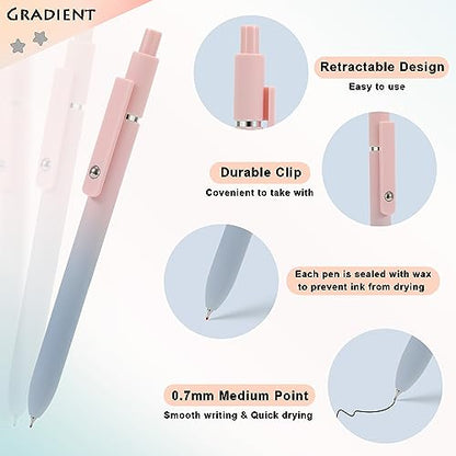 Gel Pens, 5Pcs Smooth Writing Medium Point 0.7mm Pens for Journaling, Black Ink Cute Stationary Office Desk Accessories, Aesthetic School Office Supplies for Women (5Pcs Gradient-Black Ink) - color: 5Pcs Gradient-Black Ink