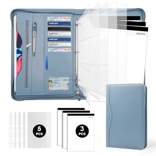 Padfolio Portfolio Folder Binder-Organizer Planner Notebook Zippered Portfolio Padfolio for Women & Men with Document Sleeve,Letter/A4 Size Clipboard,Business Card Holders (Grey Green) - color: Grey Green