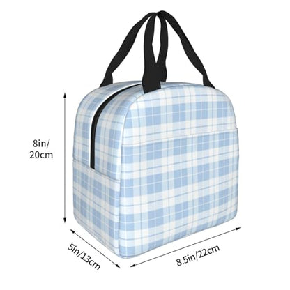 Lunch Bag Plaid Pastel Blue White Insulated Lunch Box Reusable Cooler Tote for Adults Student Girl Boy Work Office School Picnic Over 3 Years Old - color: B0386