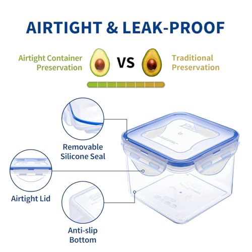 KIGI 23 OZ Square Food Storage Containers with 4-Sided Locking Lid, Leak proof, Ideal for Lunch and Meal Prep, BPA-Free Plastic, 2.9 Cup, 6 Piece Set - size: 2.9 cup (6-Piece)