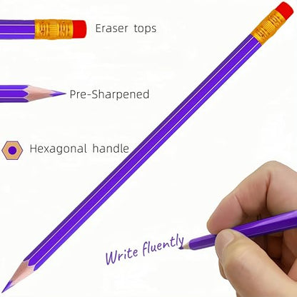24 Pcs Erasable Checking Pencils, Pre-Sharpened, for Marking, Coloring, Tests, Grading, Office, (Purple) - color: Purple