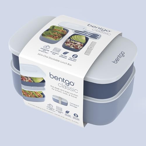 Bentgo Classic - Adult Bento Box, Stackable 3-Compartment Lunch Box with Removable Utensil Set and Sealing Strap, BPA-Free, Food Container Ideal for Meal Prep, Work, and On the Go (Slate) - color: Slate
