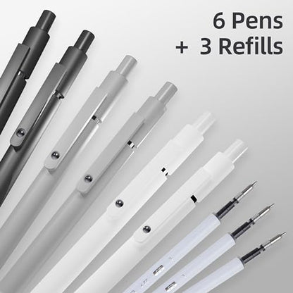 Aesthetic Gel Ink Pens, 0.5mm Fine Point for Smooth Writing, 6 Pens + 3 Refills No Smear & Bleed Quick Dry, Retractable, Ideal for Journaling and Note-Taking, Stylish Office and School Supplies - size: 6Pens + 3Refills