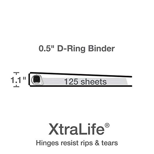 Oxford 3 Ring Binders, 0.5 inch ONE-Touch Easy Open D Rings, Durable Binders for School and Office, View Binder Covers, Xtralife Hinge, Non-Stick, PVC-Free, White, Holds 125 Sheets, 6 PK (79902) - size: 0.5 Inch