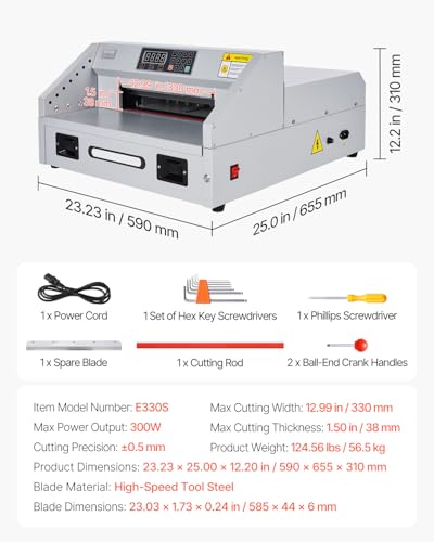 VEVOR Electric Paper Cutter, 300W Heavy Duty Paper Cutter Machine 11.8 in / 330 mm Cutting Width, 1.5 in / 38 mm Cutting Thickness, Electric Guillotine Trimmer with Casters & Infrared Function - style: Paper Cutter Machine