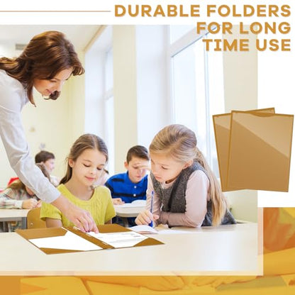Henoyso 18 Pcs Plastic Folder with Clear Front Pocket and 3 Prong Plastic Folders with Card Slot Pocket Folders with Prongs for School Office (Khaki) - color: Khaki