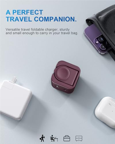 BeaSaf 36W for Apple Charging Block with Built-in Watch Charger, Foldable PD Fast Charger Block for iPhone, Dual Ports Wall Charger Compatible with Apple Watch iPhone AirPods (Plum) - color: Plum