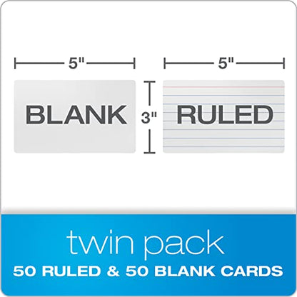 Oxford Dry Erase Index Cards, 3x5, Blank & Ruled Multipack, Reusable Flash Cards, Double Sided Dry & Wet Erase Cards for Gaming, Study, 100-Pk (63516) - style: 50 Blank & 50 Ruled