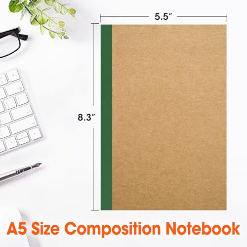 32 Pack Composition Notebooks Bulk, A5 Kraft Cover Lined Journaling Notebooks, 8.3”x 5.5” Travel Notebook for School Office Students Artists, 8 Colors 60 Pages