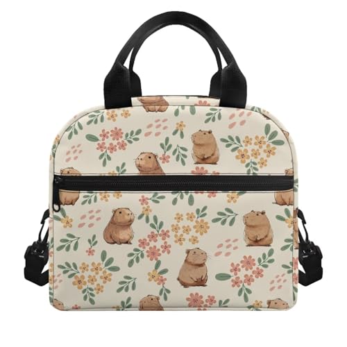 Kawaii Simple Modern Lunch Box for Girls 4-6 Capybara Preschool Lunch Box Boys 6-8 One Piece Meal Bag for Kids 8-10 Kindergarten Toddler Children Elementary School Adjustable Shoulder Strap - color: Kawaii Kapybara