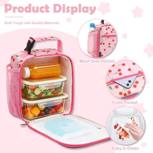 FlowFly Kids Lunch box Insulated Soft Bag Mini Cooler Back to School Thermal Meal Tote Kit for Girls, Boys, Cherry - color: Cherry