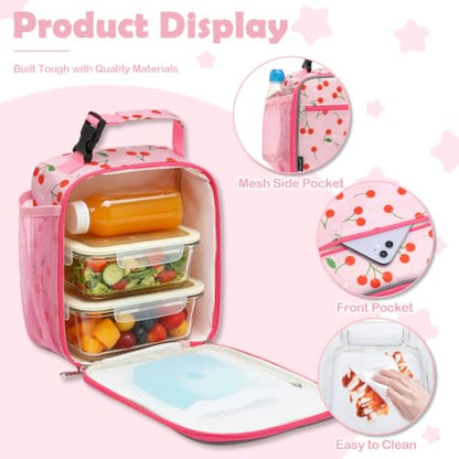 FlowFly Kids Lunch box Insulated Soft Bag Mini Cooler Back to School Thermal Meal Tote Kit for Girls, Boys, Cherry - color: Cherry