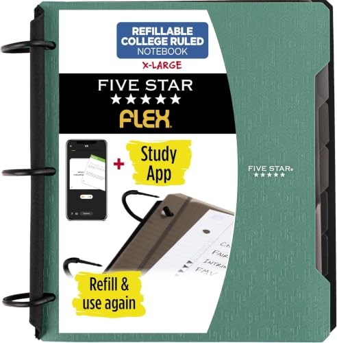 Five Star Flex Refillable Notebook + Study App, College Ruled Paper and 1-1/2 Inch TechLock Ring Binder with Pockets, Tabs and Dividers, 300 Sheet Capacity, Seaglass Green (29324AQ8) (Pack of 6) - color: Seaglass Green, size: 6 Pack